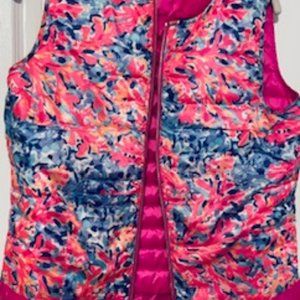 Lilly Pulitzer Pink/ Reversible Quilted Vest with Ruffle